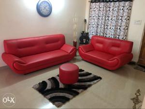 Red Leather 3-seat Couch With Loveseat