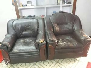 Three Black Leather Sofa Chairs