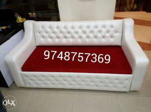 Tufted White And Red Leather Sofa