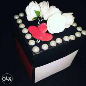 White Artificial Roses Themed gift Box