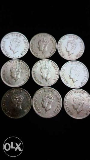 British India - quarter rupee George VI  all 9 coins fr