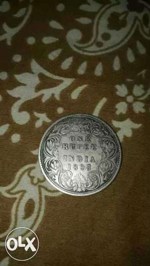 Round Silver 1 India Rupee Coin