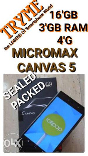 SEALED PACKED Micromax Canvas 5 Dual SIM 4G