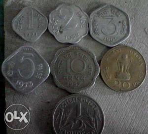 Seven Silver Paise Coins
