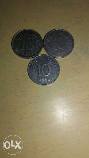 Three Silver 10 Paise Coins