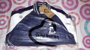 BEING HUMAN Navy - White Leather Jacket (Size - M)