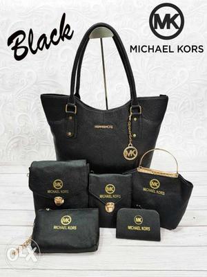 Black Leather Michael Kors Tote Bag With Purse