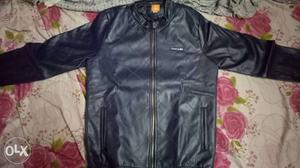 Blue Leather Biker Zippered Jacket