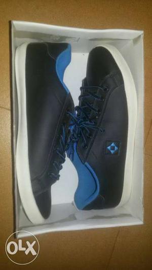 Pair Of Black-and-blue Low-top Sneakers In Box