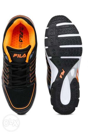 Pair Of Black-and-orange Fila Sneakers