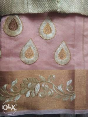Pink, White And Brown Floral Vine Textile