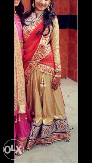 Red, Gold And Blue Floral Ghagra choli