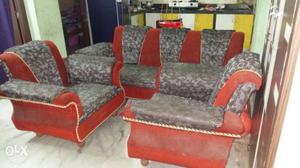 Red-and-gray Suedesofa Set