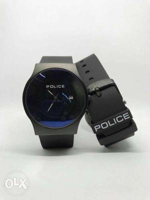 Round Black Police Minimalist Watch