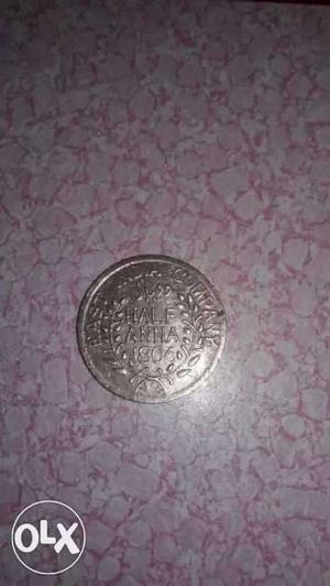 Round Half Anna Silver Coin