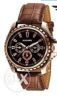 Round Silver ASGARD Chronograph Watch With Brown Leather