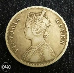 Round Silver Victoria Queen One Rupee Coin