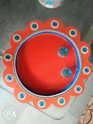 Scalloped Red Colour Puja Thali
