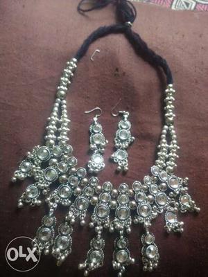 Silver Beaded Fringed Necklace
