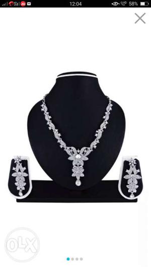 Silver Diamond-embellished Necklace And Earrings Set