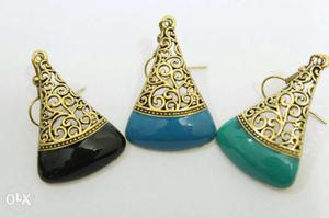 Three Gold Hook Earrings