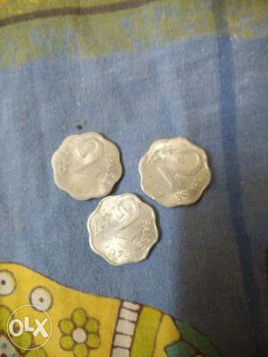 Three Pieces 2 Indian Paise Coins