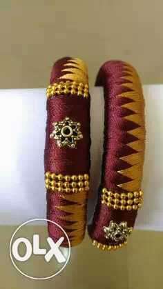 Two Maroon And Yellow Bracelet