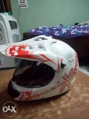 White And Red Enduro Helmet