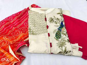 White And Red Floral Asian Traditional Dress