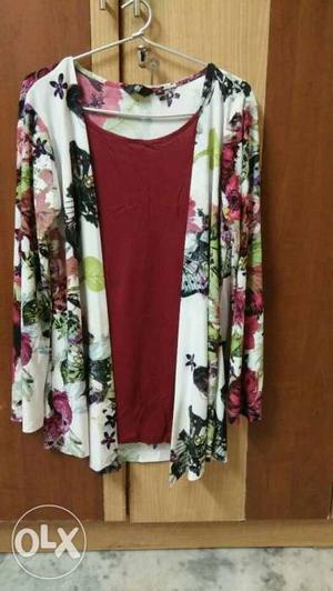 White, Green, And Red Floral Cardigan