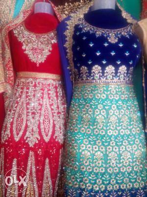 Women's Blue And Red Floral Traditional Dress