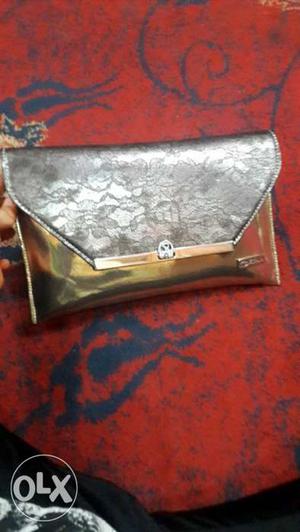 Women's Gray Leather Clutch Bag
