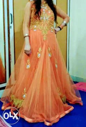Women's Orange And Gold Floral Sari