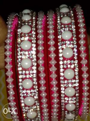 Women's Pink And Red Silk Thread Bracelets