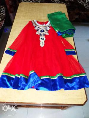 Anarkali suit with dupatta and pajami with two