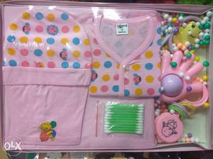 Baby's Pink With Polka Dott Print Layatte Set In Pack