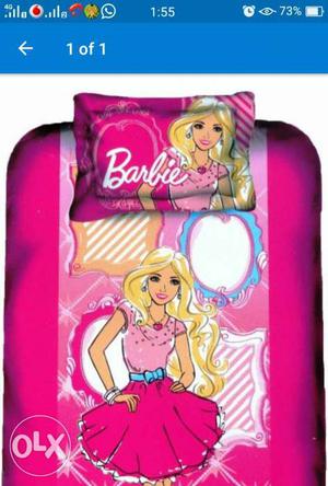 Barbie pink color cotton single bedsheets with 1