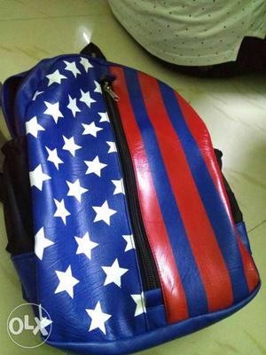 Black, Blue, Red And White Leather Backpack