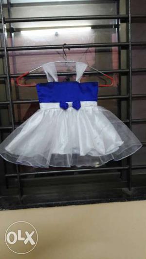 New handmade Toddler Girl's Blue And White Mini Dress