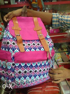 Pink, Blue And Brown Floral Backpack