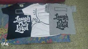 Three Gray, White, And Black Laugh Out Loud-printed Crewneck