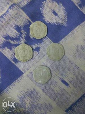 Four 20 Paise Silver Coins
