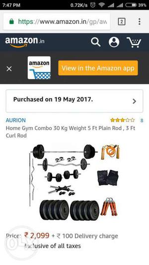 Home Gym Combo 30 Kg Weight 5 Ft Plain Rod, 3 Ft