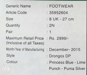 Puma shoes size 8 unused at rs 
