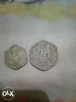 Two Hexagonal Silver Commemorative Coins