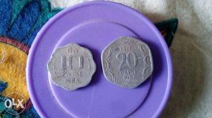 10 paise coin of  and 20 paise coin of 