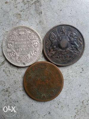  One rupee silver coin, Half Anna, 