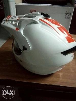 White And Orange Full Face Motorcycle Helmet
