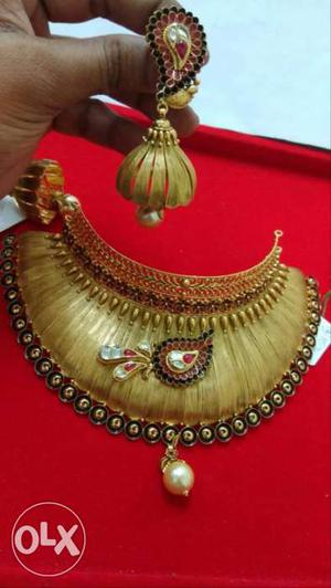 22K gold Jhumka Earring And Necklace
