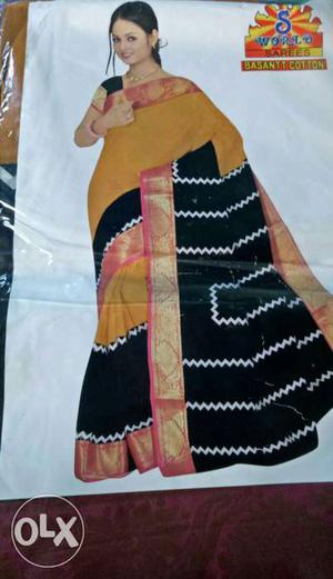 Black Pink And Brown Sari corton with banaras path